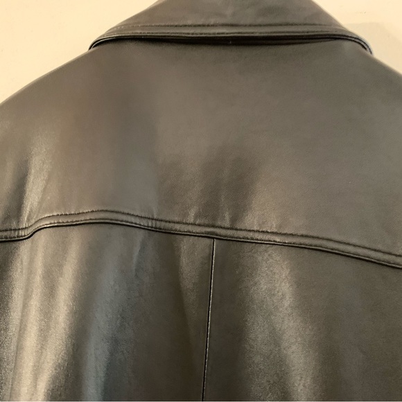 Unisex black leather jacket button down - Picture 13 of 15